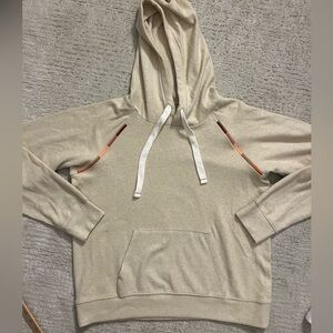 Faherty Cream Hoodie with Tan and Brown Accents